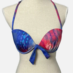 La Vie en Rose Aqua Bikini Top Size Medium Multi Colour Print Abstract